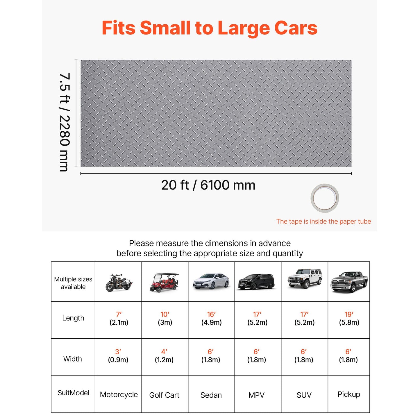 Garage Floor Roll, 7.5 x 20 ft Garage Flooring Mat, 2.2 mm Thickened PVC Diamond Plate Floor Protector Mat with Double-sided Tape, Non-Slip, Easy to Clean for Warehouse, Gyms,Silver Gray