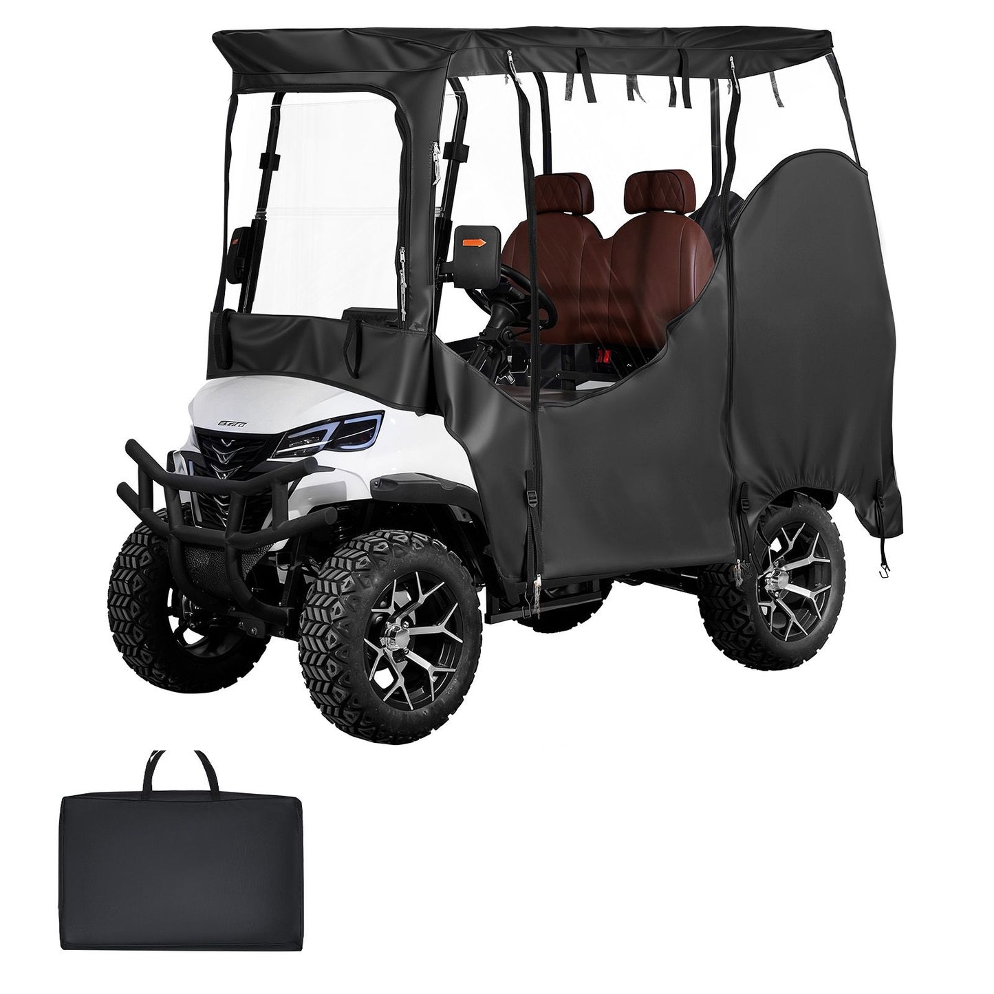 Golf Cart Cover, Visible Full-Enclosure 2&2+2 Passenger Golf Cart, 600D Waterproof Oxford Fabric Club Car Cover Fits Most Carts Club Car, Yamaha, EZGO, Honda, PVC Coating & Windproof Hook Design