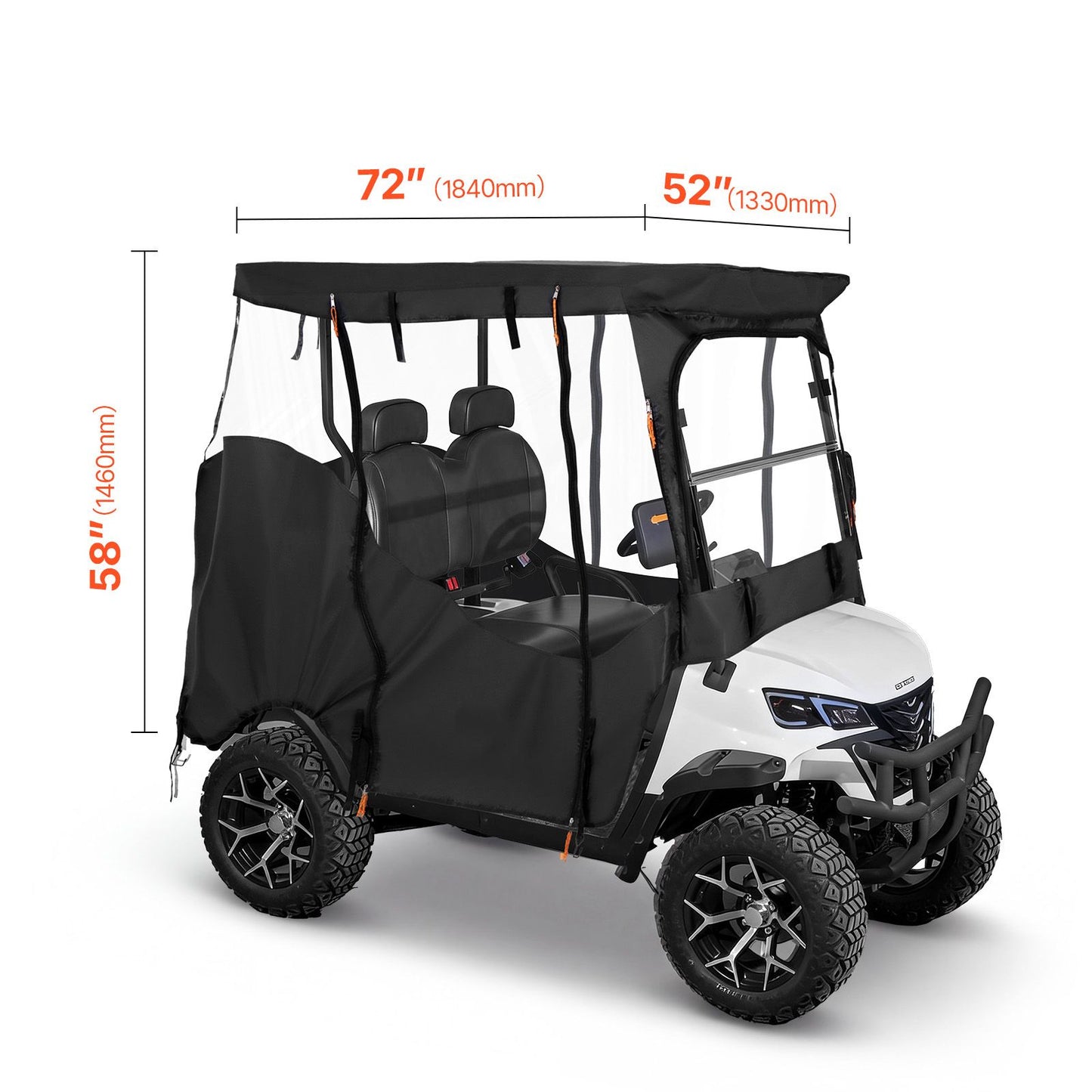 Golf Cart Cover, Visible Full-Enclosure 2&2+2 Passenger Golf Cart, 600D Waterproof Oxford Fabric Club Car Cover Fits Most Carts Club Car, Yamaha, EZGO, Honda, PVC Coating & Windproof Hook Design