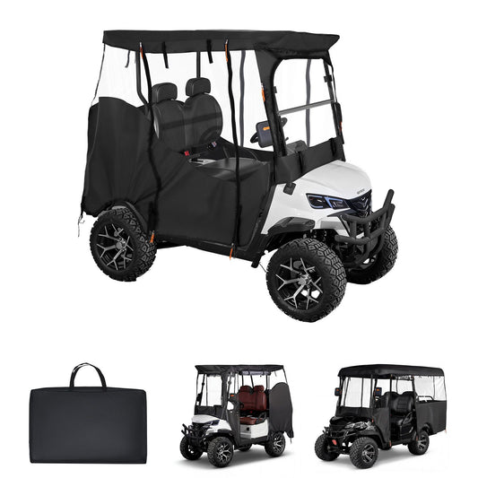 Golf Cart Cover, Visible Full-Enclosure 2&2+2 Passenger Golf Cart, 600D Waterproof Oxford Fabric Club Car Cover Fits Most Carts Club Car, Yamaha, EZGO, Honda, PVC Coating & Windproof Hook Design