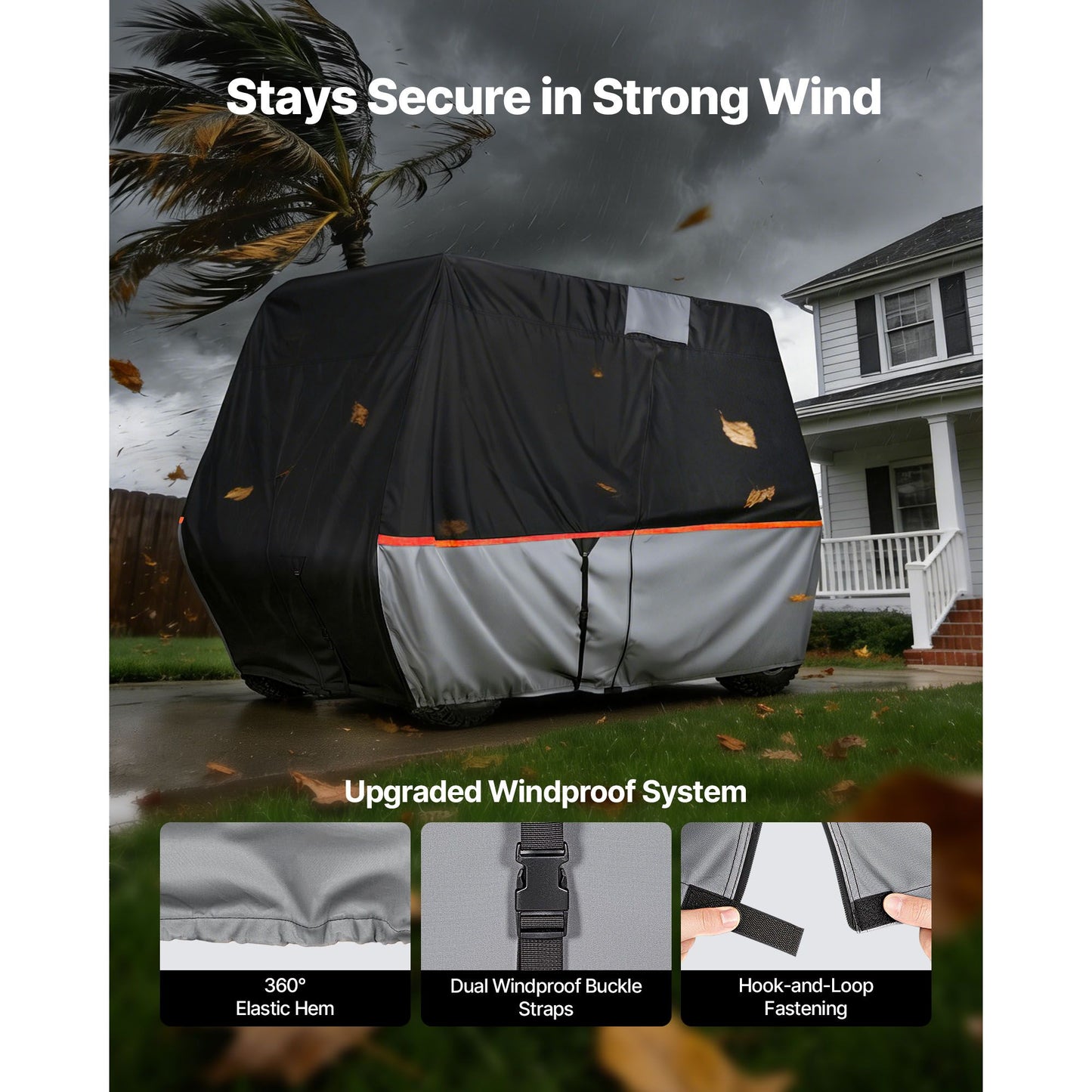 Golf Cart Cover, Full Coverage 2+2/4 Passenger Golf Cart, 420D Waterproof Oxford Fabric Club Car Cover Fits Most Carts Club Car, Yamaha, EZGO, Honda, Silver-Coated Layer & Three Zipper Doors