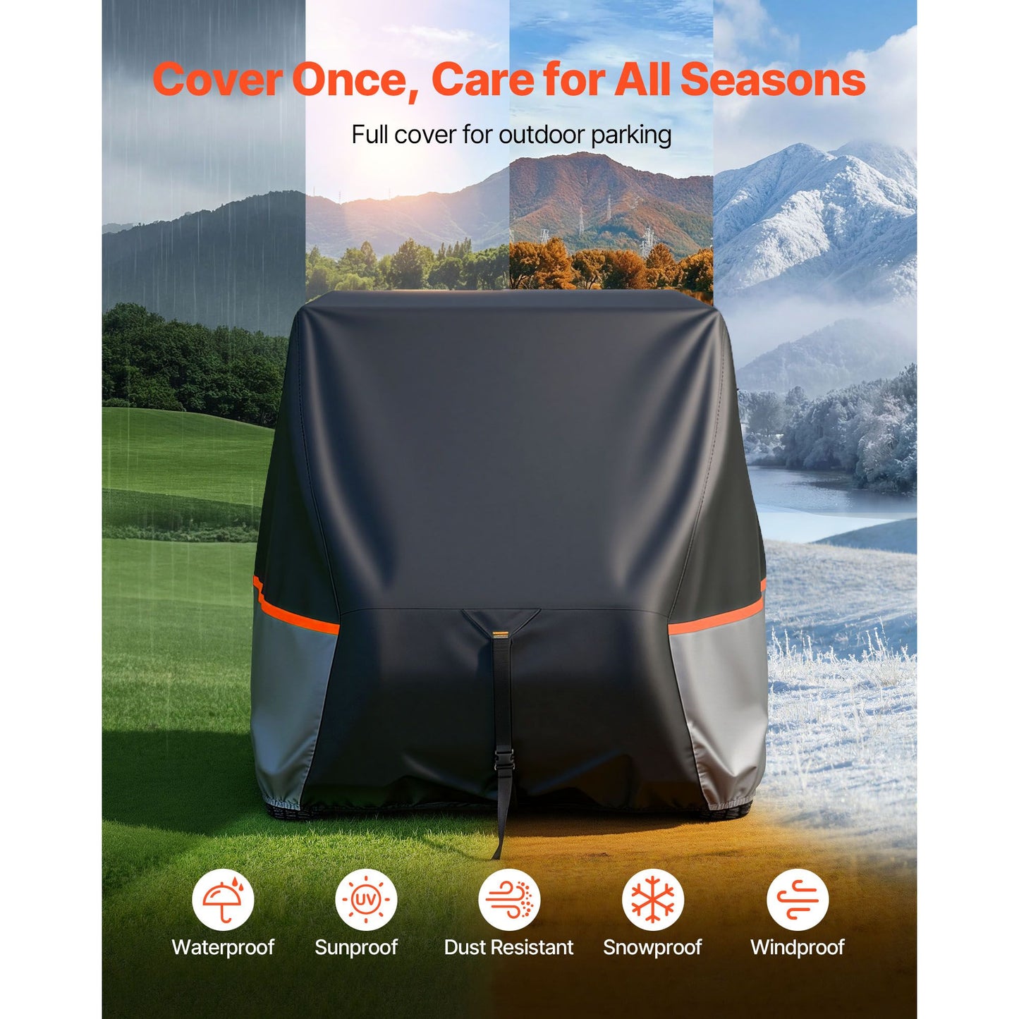 Golf Cart Cover, Full Coverage 2+2/4 Passenger Golf Cart, 420D Waterproof Oxford Fabric Club Car Cover Fits Most Carts Club Car, Yamaha, EZGO, Honda, Silver-Coated Layer & Three Zipper Doors