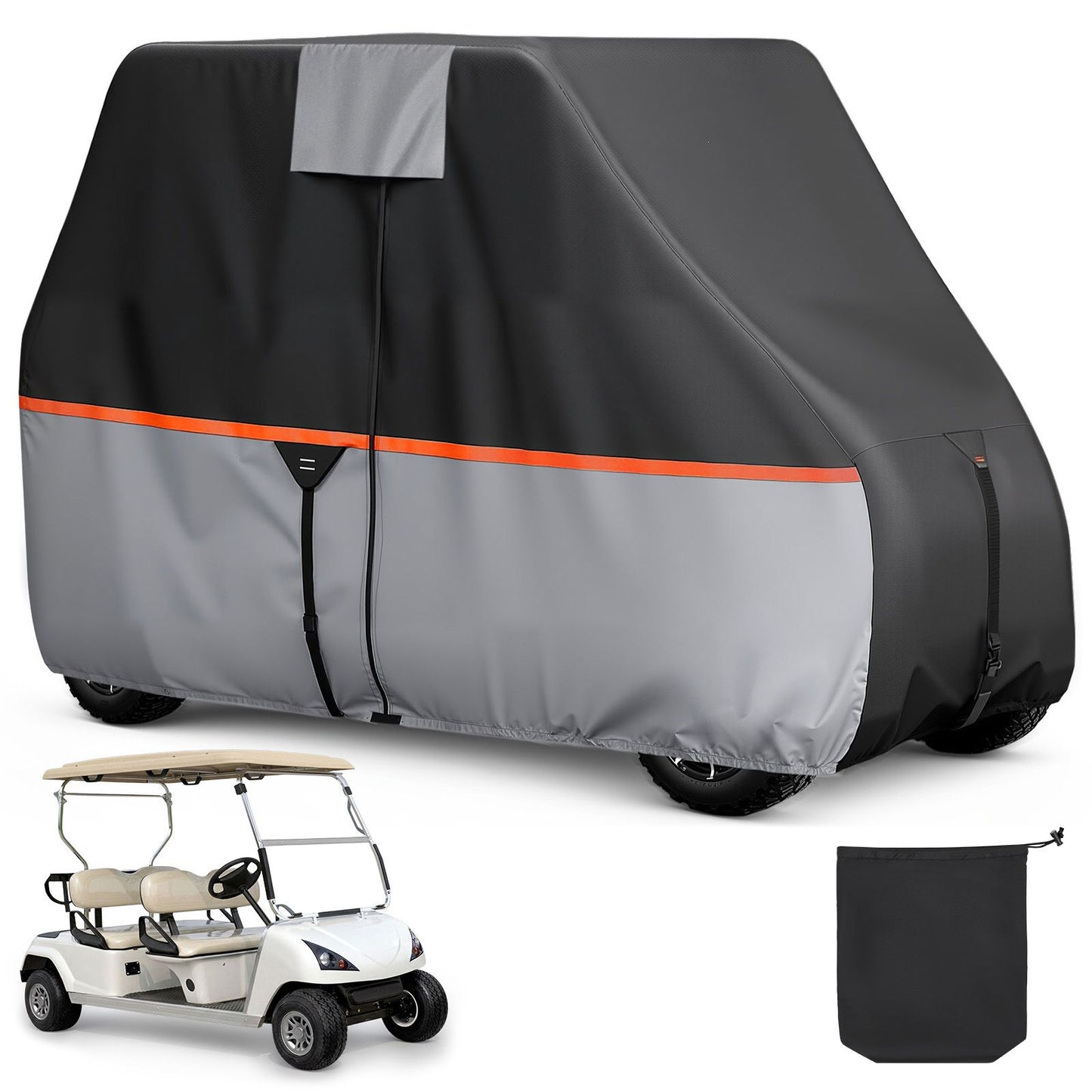 Golf Cart Cover, Full Coverage 2+2/4 Passenger Golf Cart, 420D Waterproof Oxford Fabric Club Car Cover Fits Most Carts Club Car, Yamaha, EZGO, Honda, Silver-Coated Layer & Three Zipper Doors