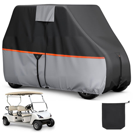 Golf Cart Cover, Full Coverage 2+2/4 Passenger Golf Cart, 420D Waterproof Oxford Fabric Club Car Cover Fits Most Carts Club Car, Yamaha, EZGO, Honda, Silver-Coated Layer & Three Zipper Doors