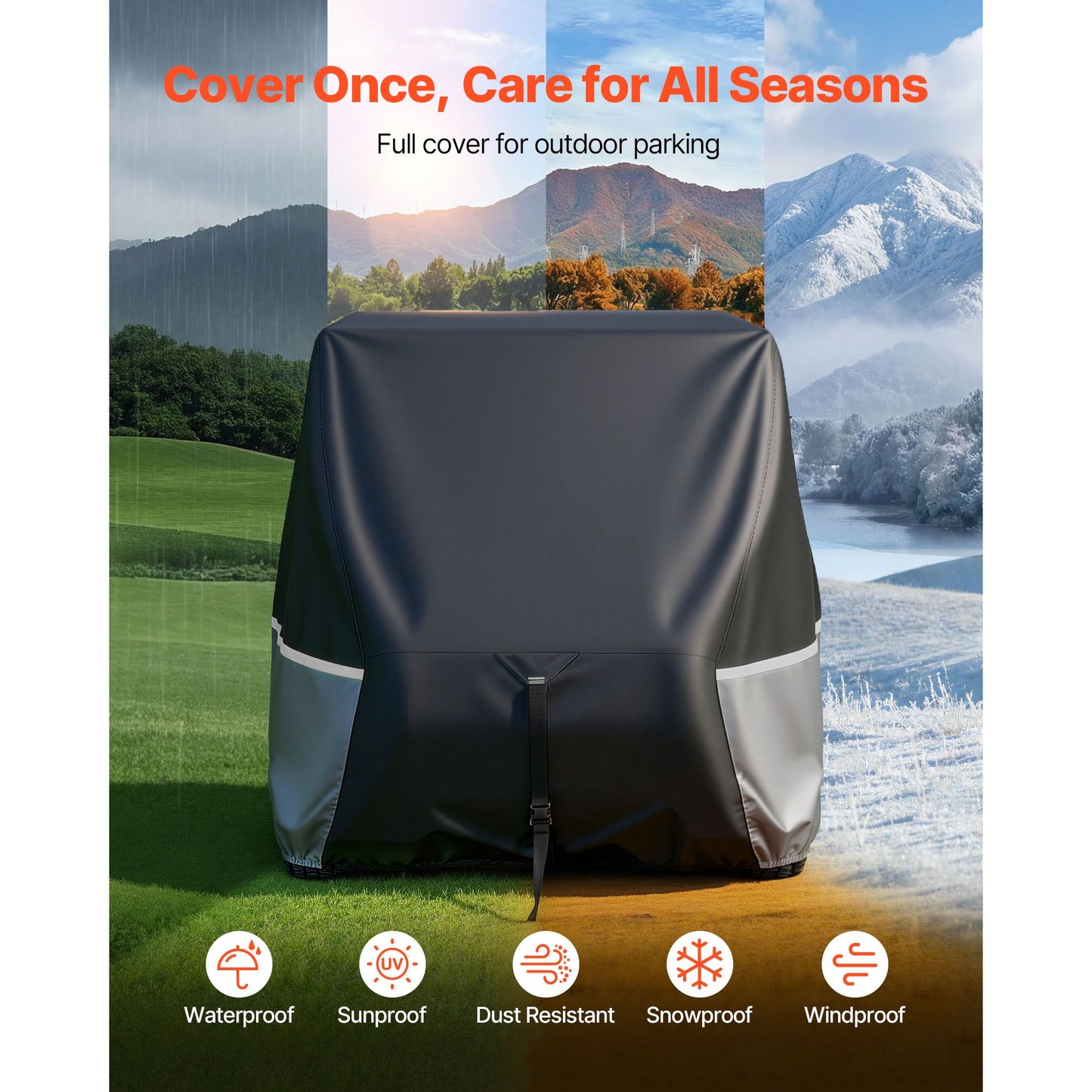 Golf Cart Cover, Full Coverage 2+2/4 Passenger Golf Cart, 420D Waterproof Oxford Fabric Club Car Cover Fits Most Carts Club Car, Yamaha, EZGO, Honda, Silver-Coated Layer & Three Zipper Doors