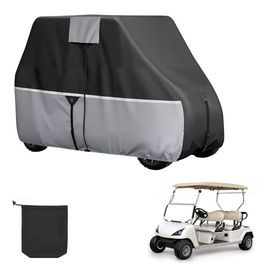 Golf Cart Cover, Full Coverage 2+2/4 Passenger Golf Cart, 420D Waterproof Oxford Fabric Club Car Cover Fits Most Carts Club Car, Yamaha, EZGO, Honda, Silver-Coated Layer & Three Zipper Doors