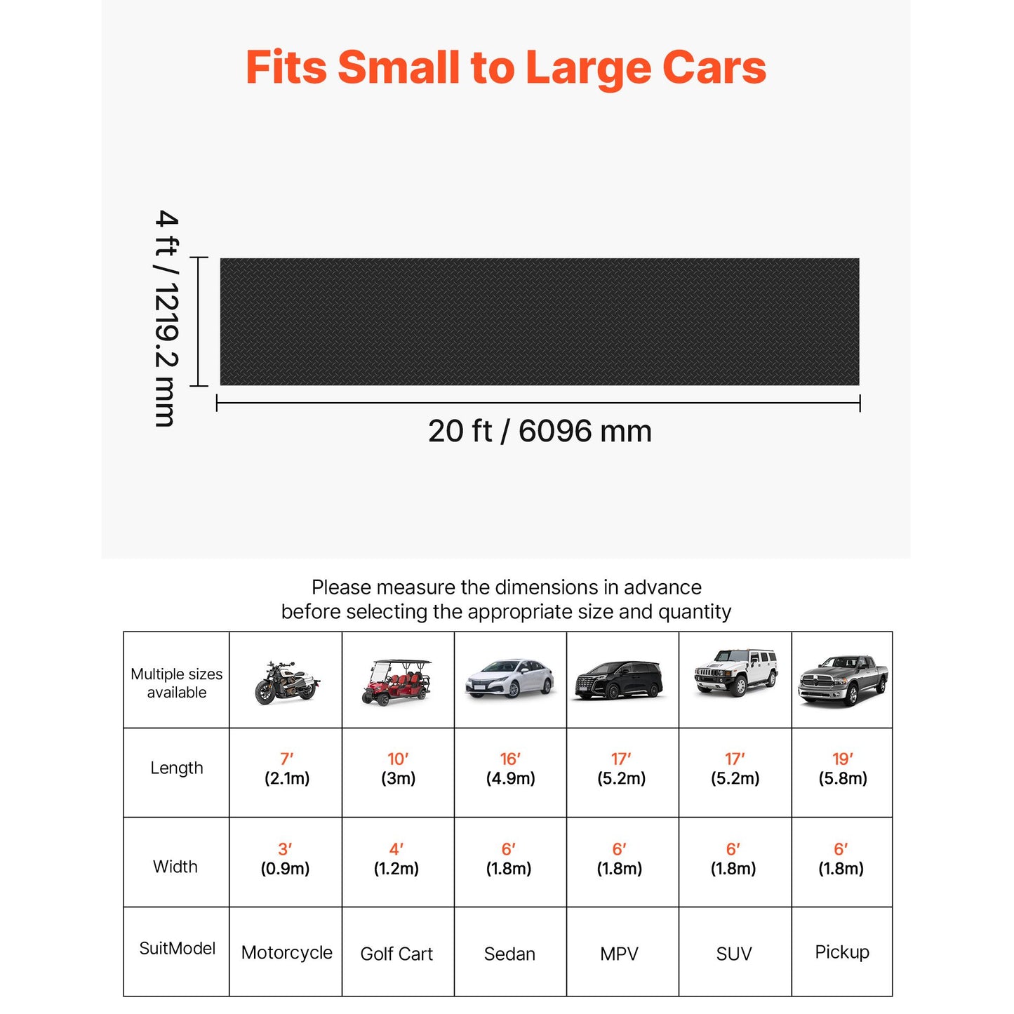 Garage Floor Roll, 4 x 20 ft Garage Flooring Mat, 3 mm Thickened Rubber Diamond Plate Floor Protector Mat, Non-Slip, Wear-resist, Waterproof, Easy to Clean for Warehouse, Gyms,Trailer, Black