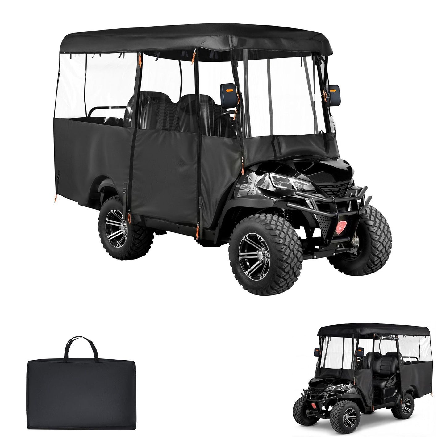 Golf Cart Cover, Visible Full-Enclosure 2+2/4 Passenger Golf Cart, 600D Waterproof Oxford Fabric Club Car Cover Fits Most Carts Club Car, Yamaha, EZGO, Honda, PVC Coating & Windproof Hook Design