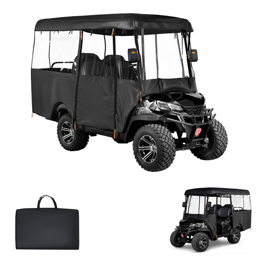 Golf Cart Cover, Visible Full-Enclosure 2+2/4 Passenger Golf Cart, 600D Waterproof Oxford Fabric Club Car Cover Fits Most Carts Club Car, Yamaha, EZGO, Honda, PVC Coating & Windproof Hook Design