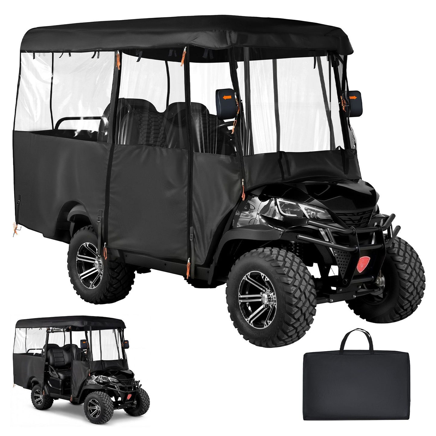 Golf Cart Cover, Visible Full-Enclosure 2+2/4 Passenger Golf Cart, 420D Waterproof Oxford Fabric Club Car Cover Fits Most Carts Club Car, Yamaha, EZGO, Honda, PVC Coating & Windproof Hook Design