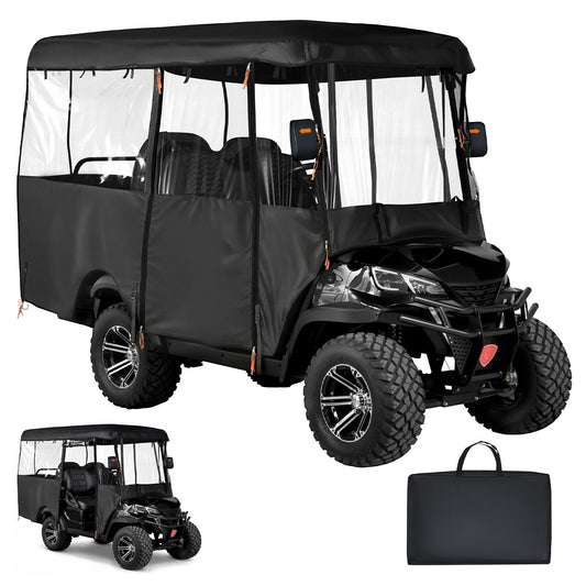 Golf Cart Cover, Visible Full-Enclosure 2+2/4 Passenger Golf Cart, 420D Waterproof Oxford Fabric Club Car Cover Fits Most Carts Club Car, Yamaha, EZGO, Honda, PVC Coating & Windproof Hook Design