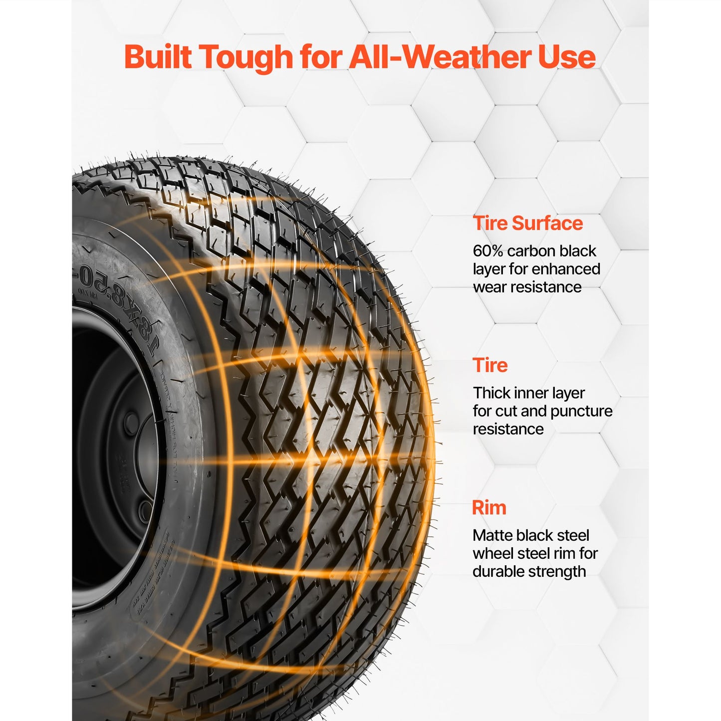 Golf Cart Wheels, 8" 18x8.50-8 Black Steel Golf Cart Tires and Wheels Combo (Set of 4) Fit Club Car, EZGO, Yamaha, 4 Ply Rubber 4-Lug Lawn Mower Tires & Rims Assembly, 800 lbs Load, All-Terrain