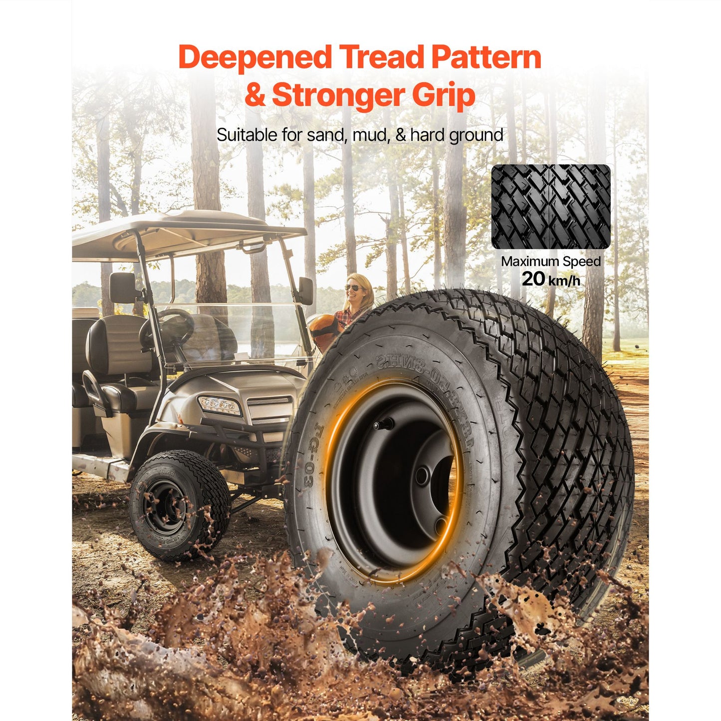 Golf Cart Wheels, 8" 18x8.50-8 Black Steel Golf Cart Tires and Wheels Combo (Set of 4) Fit Club Car, EZGO, Yamaha, 4 Ply Rubber 4-Lug Lawn Mower Tires & Rims Assembly, 800 lbs Load, All-Terrain