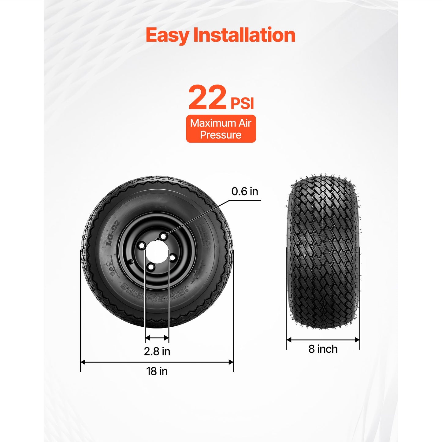 Golf Cart Wheels, 8" 18x8.50-8 Black Steel Golf Cart Tires and Wheels Combo (Set of 4) Fit Club Car, EZGO, Yamaha, 4 Ply Rubber 4-Lug Lawn Mower Tires & Rims Assembly, 800 lbs Load, All-Terrain