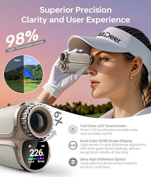 FastDeer Range Finder Golf S2,Premium Touchscreen & Automatic Brightness Adjustment High Precision Golf Rangefinder, Flag Lock Vibration,Golf Rangefinder with Slope,Triangulation,UV Reminder,Rain Mode