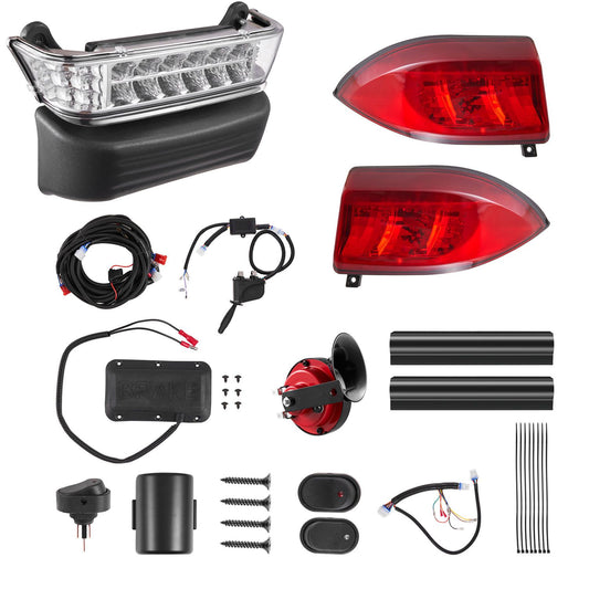 Golf Cart Light Kit, 12V, Street Legal LED Headlight and Taillight Kit with Wiring Harness, Turn Signals, Hazard Light, Switch Horn, Brake Pad, ABS Housing, for Club Car Precedent 2004-2008