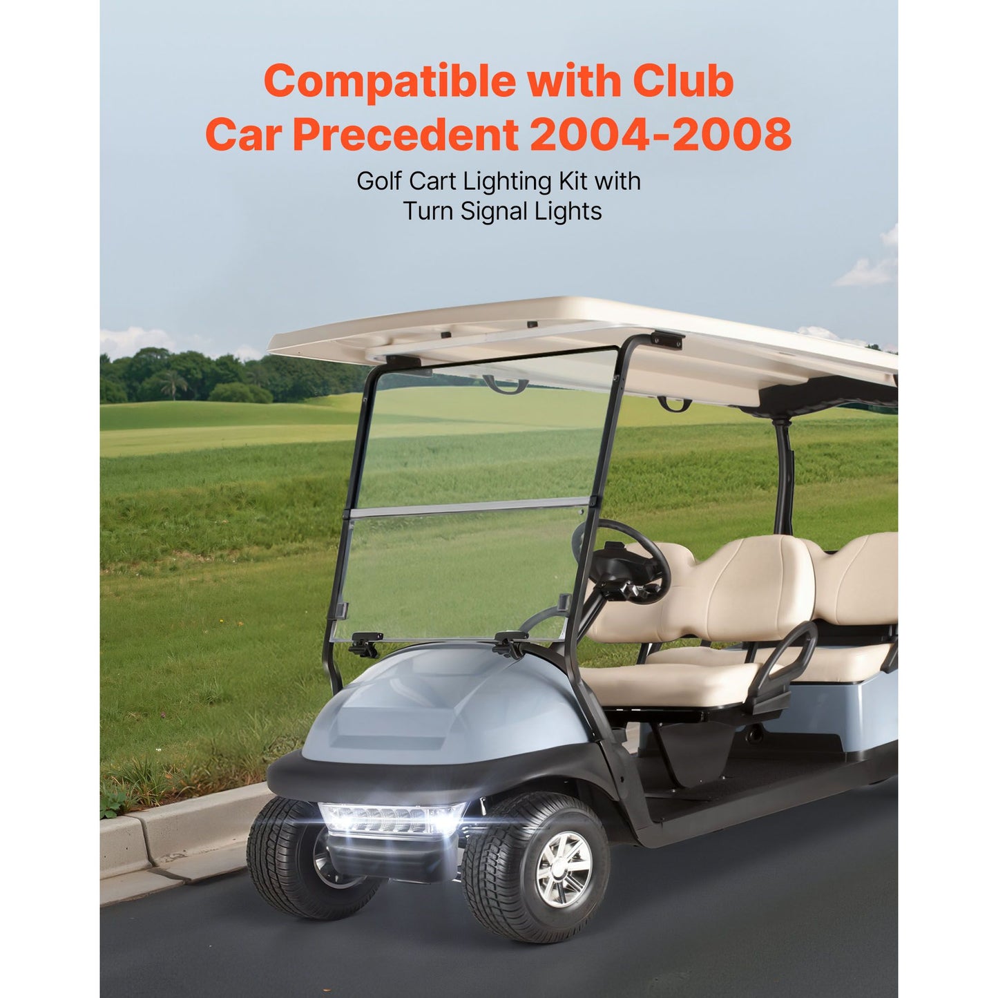 Golf Cart Light Kit, 12V, Street Legal LED Headlight and Taillight Kit with Wiring Harness, Turn Signals, Hazard Light, Switch Horn, Brake Pad, ABS Housing, for Club Car Precedent 2004-2008