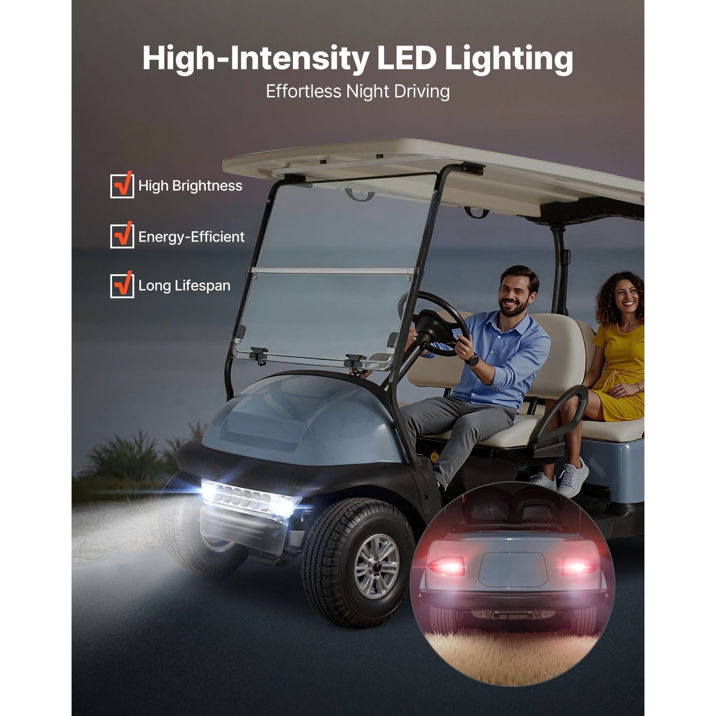 Golf Cart Light Kit, 12V, Street Legal LED Headlight and Taillight Kit with Wiring Harness, Turn Signals, Hazard Light, Switch Horn, Brake Pad, ABS Housing, for Club Car Precedent 2004-2008