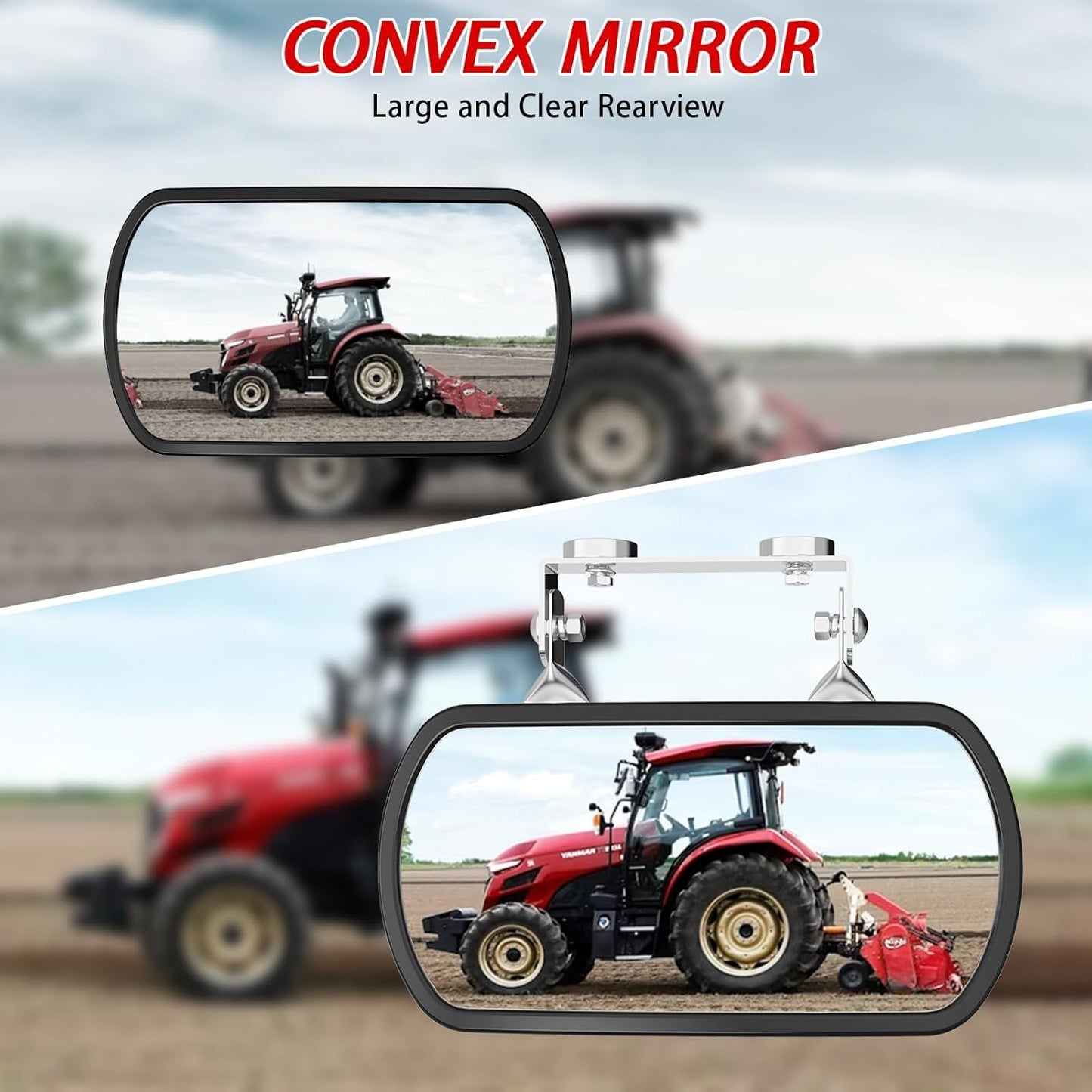 Magnetic Tractor Mirror, Rearview and Side Mirrors for Tractors, Forklifts, Golf Cart, Fit for John Deere, Kubota, Convex Mirror with U-Bracket, Screw-on or Magnets Installation,no Vibration