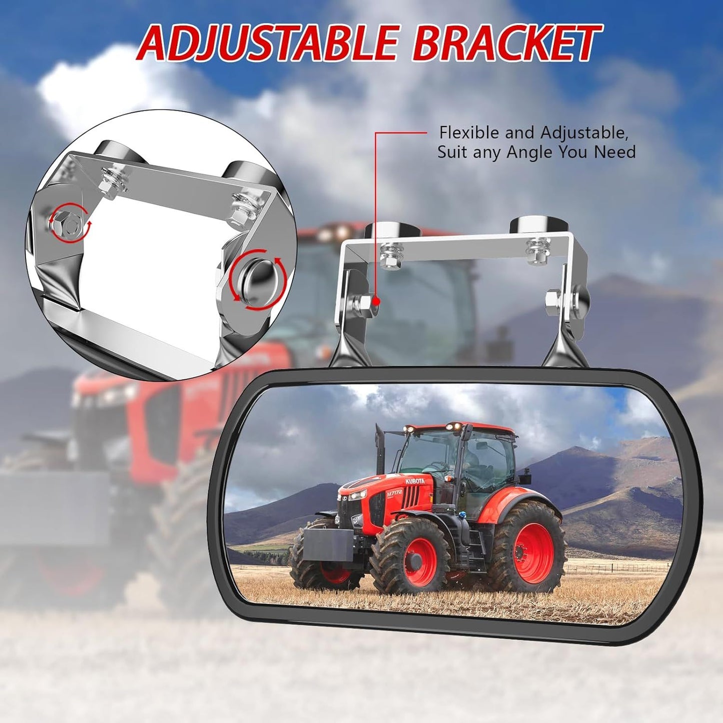 Magnetic Tractor Mirror, Rearview and Side Mirrors for Tractors, Forklifts, Golf Cart, Fit for John Deere, Kubota, Convex Mirror with U-Bracket, Screw-on or Magnets Installation, no Vibration