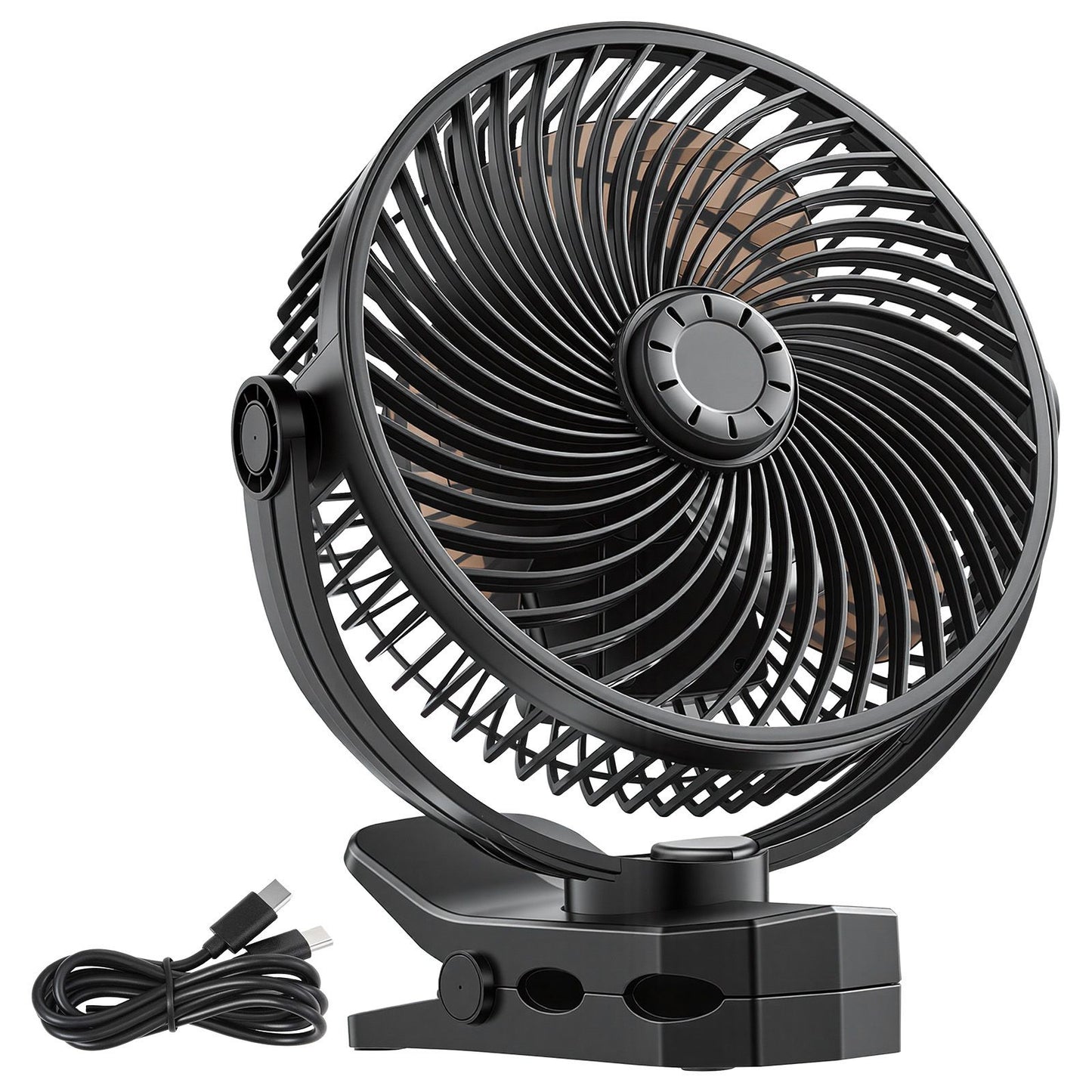 Portable Clip Fan, Rechargeable Clip On Fan, USB Port with 3 Speeds & Circulation Mode, Strong Airflow Sturdy Clamp, Long Runtime for Desk, Golf Cart, Outdoor Camping Treadmill, Office, Black