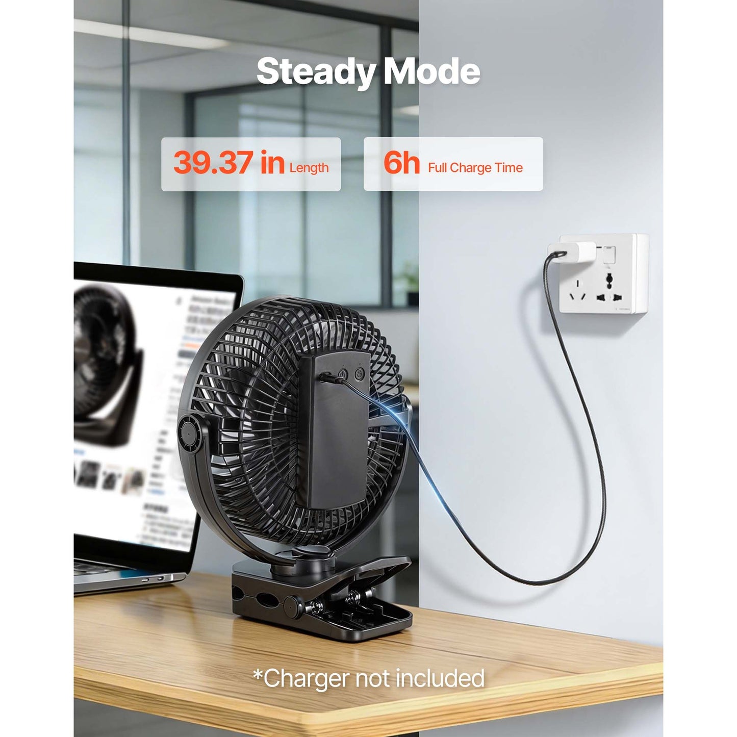 Portable Clip Fan, Rechargeable Clip On Fan, USB Port with 3 Speeds & Circulation Mode, Strong Airflow Sturdy Clamp, Long Runtime for Desk, Golf Cart, Outdoor Camping Treadmill, Office, Black