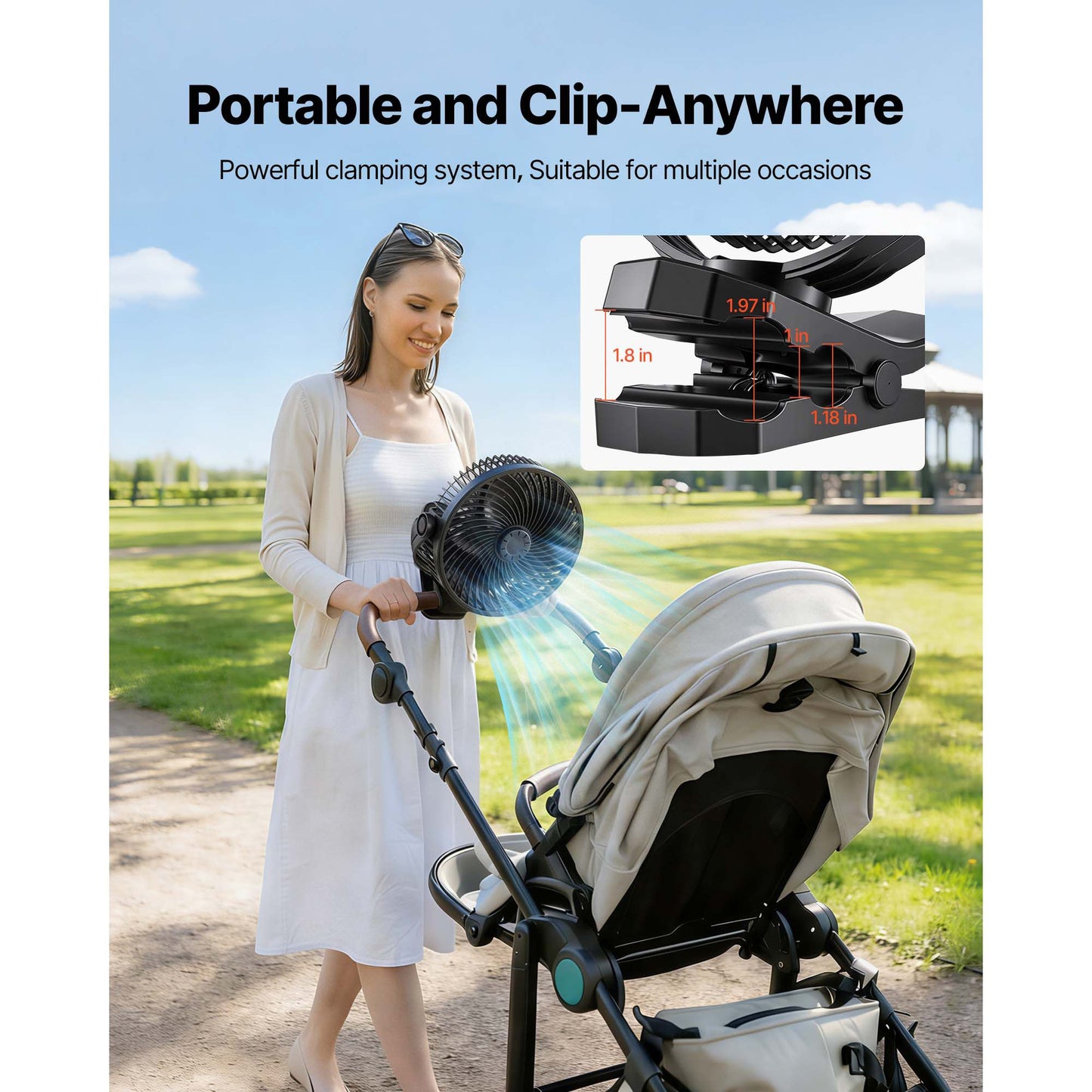Portable Clip Fan, Rechargeable Clip On Fan, USB Port with 3 Speeds & Circulation Mode, Strong Airflow Sturdy Clamp, Long Runtime for Desk, Golf Cart, Outdoor Camping Treadmill, Office, Black