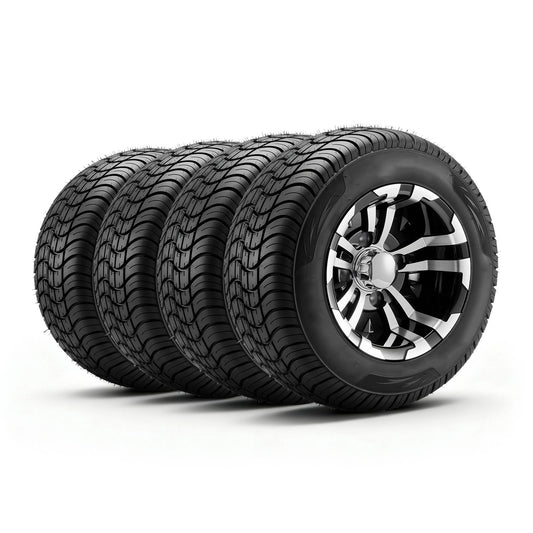 Golf Cart Wheels, 10" 205/50-10 Black Aluminum Alloy Golf Cart Tires and Wheels Combo (Set of 4) Fit Club Car, EZGO, Yamaha, 4 Ply Rubber 4-Lug Lawn Mower Tires & Rims, 675 lbs Load, All-Terrain