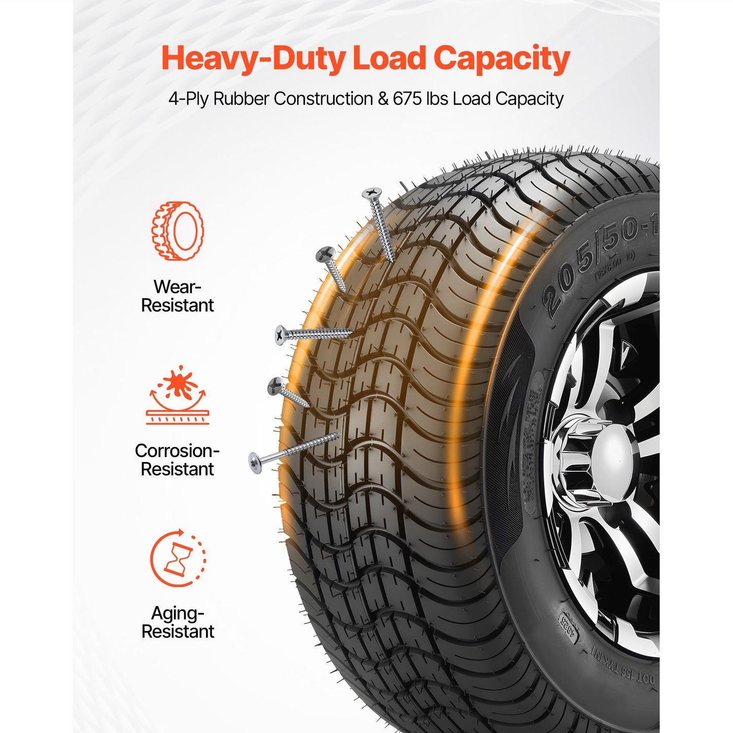 Golf Cart Wheels, 10" 205/50-10 Black Aluminum Alloy Golf Cart Tires and Wheels Combo (Set of 4) Fit Club Car, EZGO, Yamaha, 4 Ply Rubber 4-Lug Lawn Mower Tires & Rims, 675 lbs Load, All-Terrain