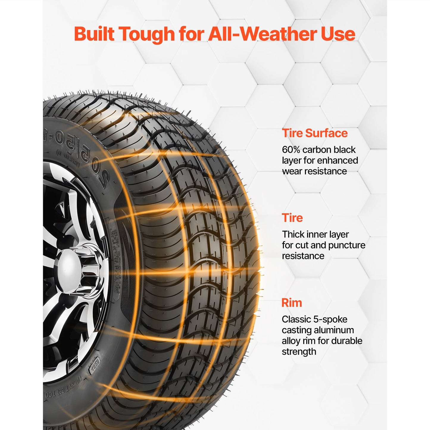 Golf Cart Wheels, 10" 205/50-10 Black Aluminum Alloy Golf Cart Tires and Wheels Combo (Set of 4) Fit Club Car, EZGO, Yamaha, 4 Ply Rubber 4-Lug Lawn Mower Tires & Rims, 675 lbs Load, All-Terrain
