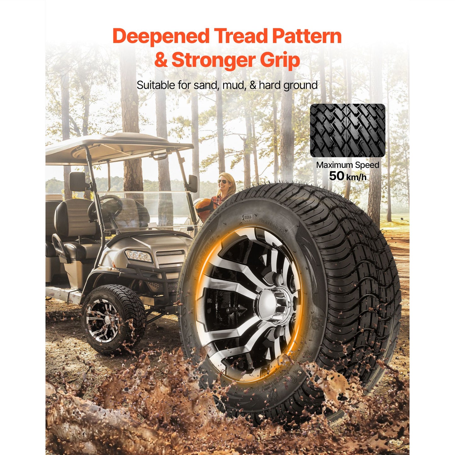 Golf Cart Wheels, 10" 205/50-10 Black Aluminum Alloy Golf Cart Tires and Wheels Combo (Set of 4) Fit Club Car, EZGO, Yamaha, 4 Ply Rubber 4-Lug Lawn Mower Tires & Rims, 675 lbs Load, All-Terrain