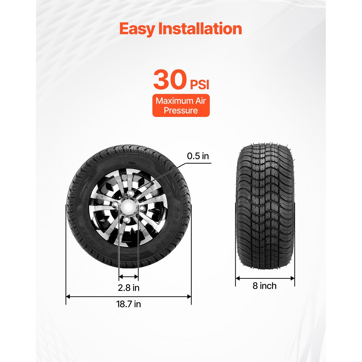 Golf Cart Wheels, 10" 205/50-10 Black Aluminum Alloy Golf Cart Tires and Wheels Combo (Set of 4) Fit Club Car, EZGO, Yamaha, 4 Ply Rubber 4-Lug Lawn Mower Tires & Rims, 675 lbs Load, All-Terrain