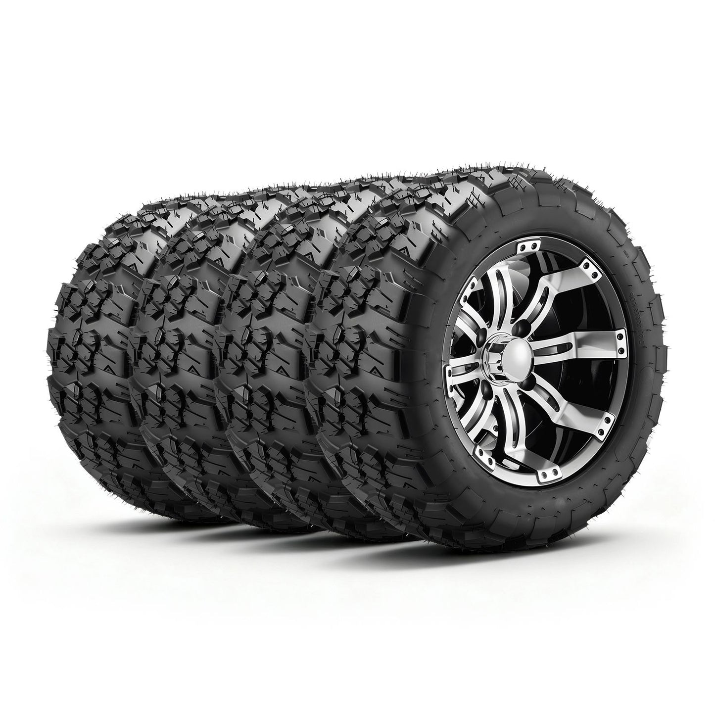 Golf Cart Wheels, 12" 20x10-12 Black Aluminum Alloy Golf Cart Tires and Wheels Combo (Set of 4) Fit Club Car, EZGO, Yamaha, 4 Ply Rubber 4-Lug Lawn Mower Tires & Rims, 800 lbs Load, All-Terrain