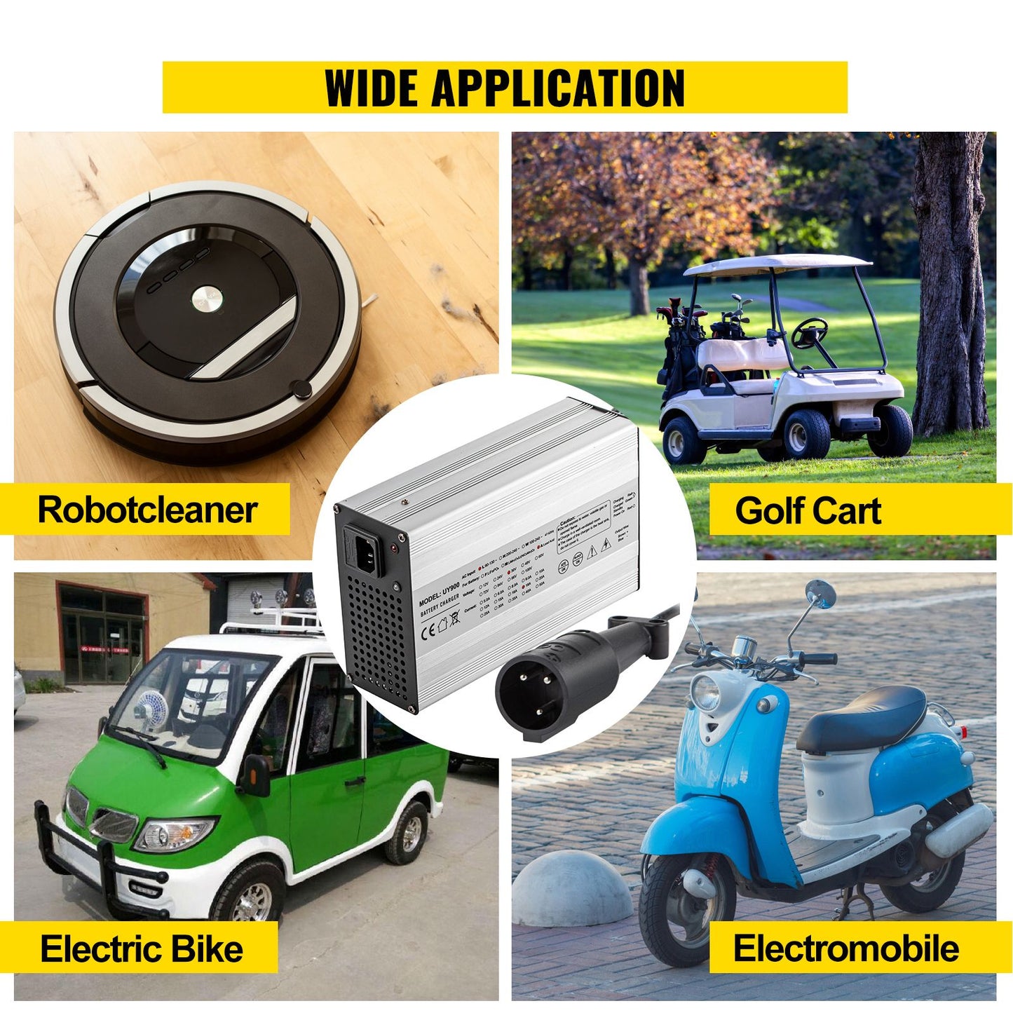 Golf Cart Battery Charger 48V Club Car Charger 15A Golf Cart Electric Charger 3 Pin Plug Round/LED Club Car Battery Charger Aluminum Shell Power Wise Golf Cart Battery Charger for Ez Go Yamaha