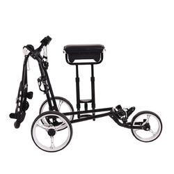 Foldable 3 Wheels Push Pull Golf Club Cart Trolley w/ Stool