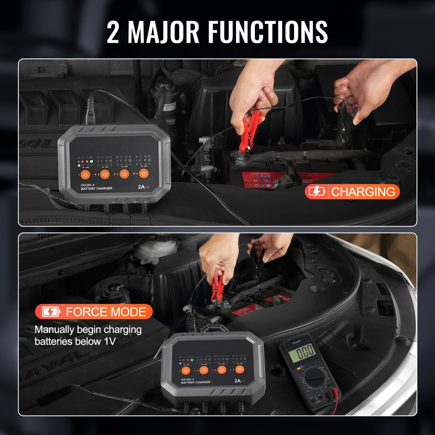 Smart Battery Charger, 8-Amp, LiFePO4 Lead-Acid (AGM / Gel / SLA) Car Battery Charger, Fully-Automatic Charger Maintainer for Boat Motorcycle Lawn Mower Golf Cart Marine Deep Cycle