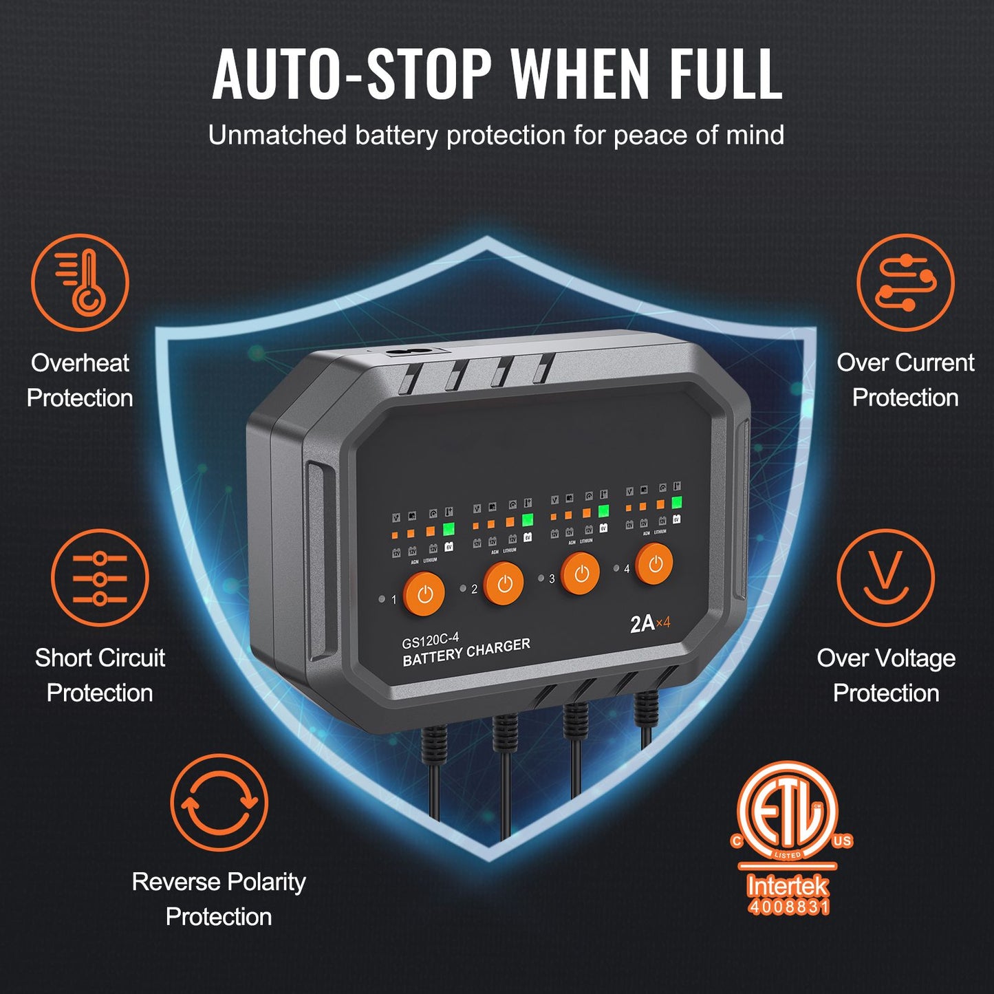 Smart Battery Charger, 8-Amp, LiFePO4 Lead-Acid (AGM / Gel / SLA) Car Battery Charger, Fully-Automatic Charger Maintainer for Boat Motorcycle Lawn Mower Golf Cart Marine Deep Cycle