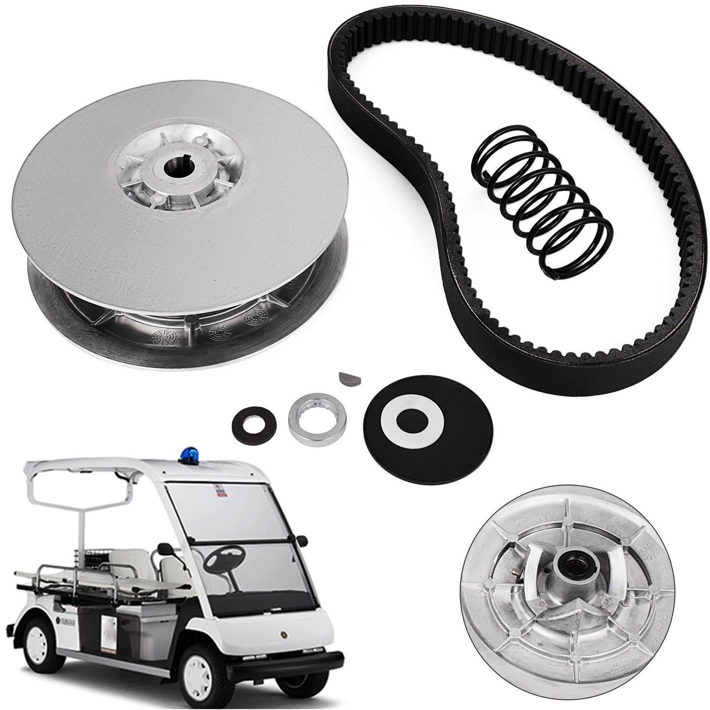 Rear Driven Clutch Kit for Yamaha Gas Golf Cart G2-G22 1985+ Secondary Clutch Driven Kit with Belt JN6-G6201-03 JN6-G6201-04, Silver