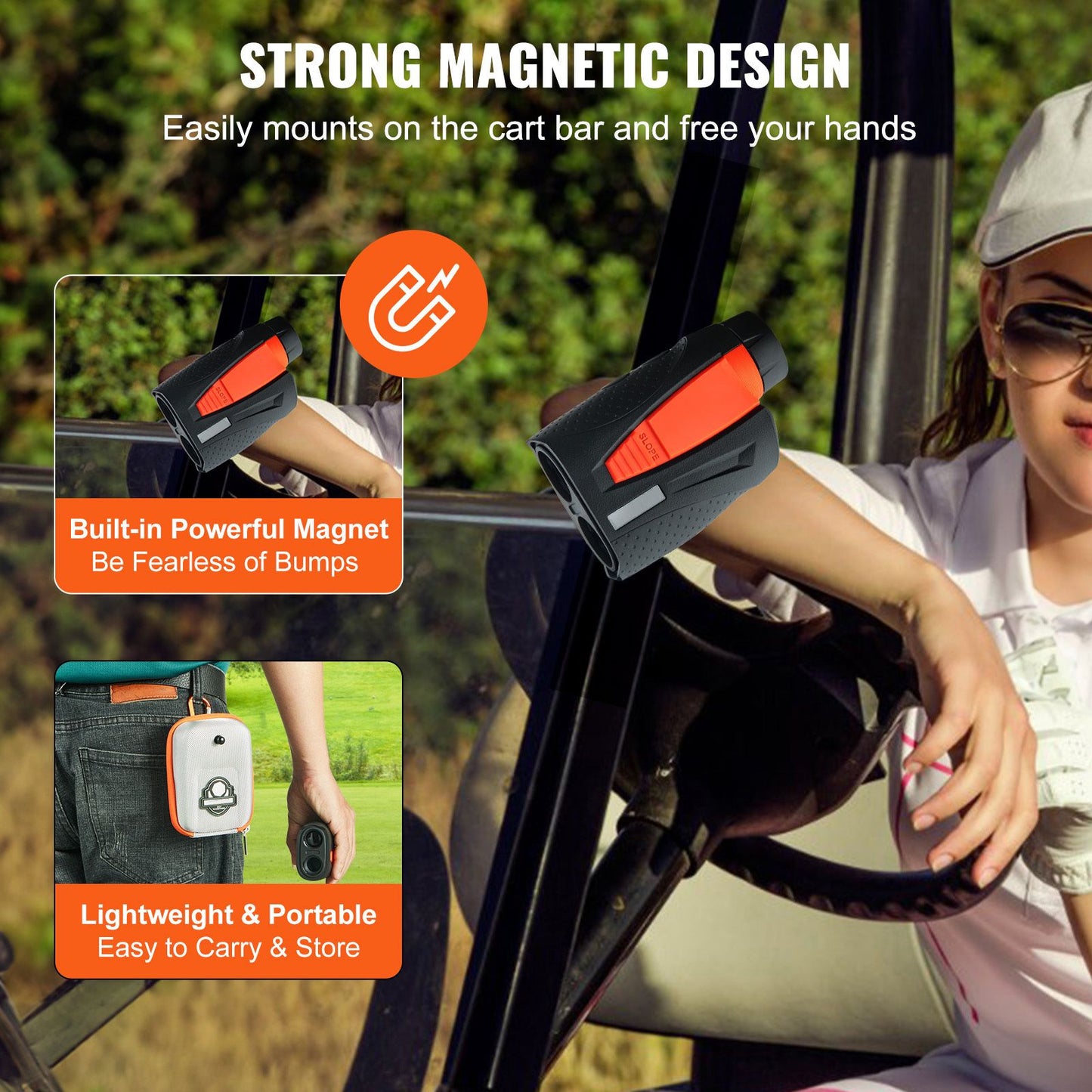 Magnetic Golf Rangefinder, 1300 Yards Laser Golfing Hunting Range Finder, 6X Magnification Golfing Accessory with Distance Measuring, High-Precision Flag Lock Vibration, Slope, USB Charge
