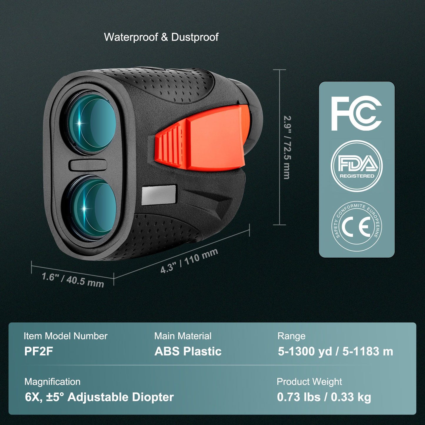 Magnetic Golf Rangefinder, 1300 Yards Laser Golfing Hunting Range Finder, 6X Magnification Golfing Accessory with Distance Measuring, High-Precision Flag Lock Vibration, Slope, USB Charge