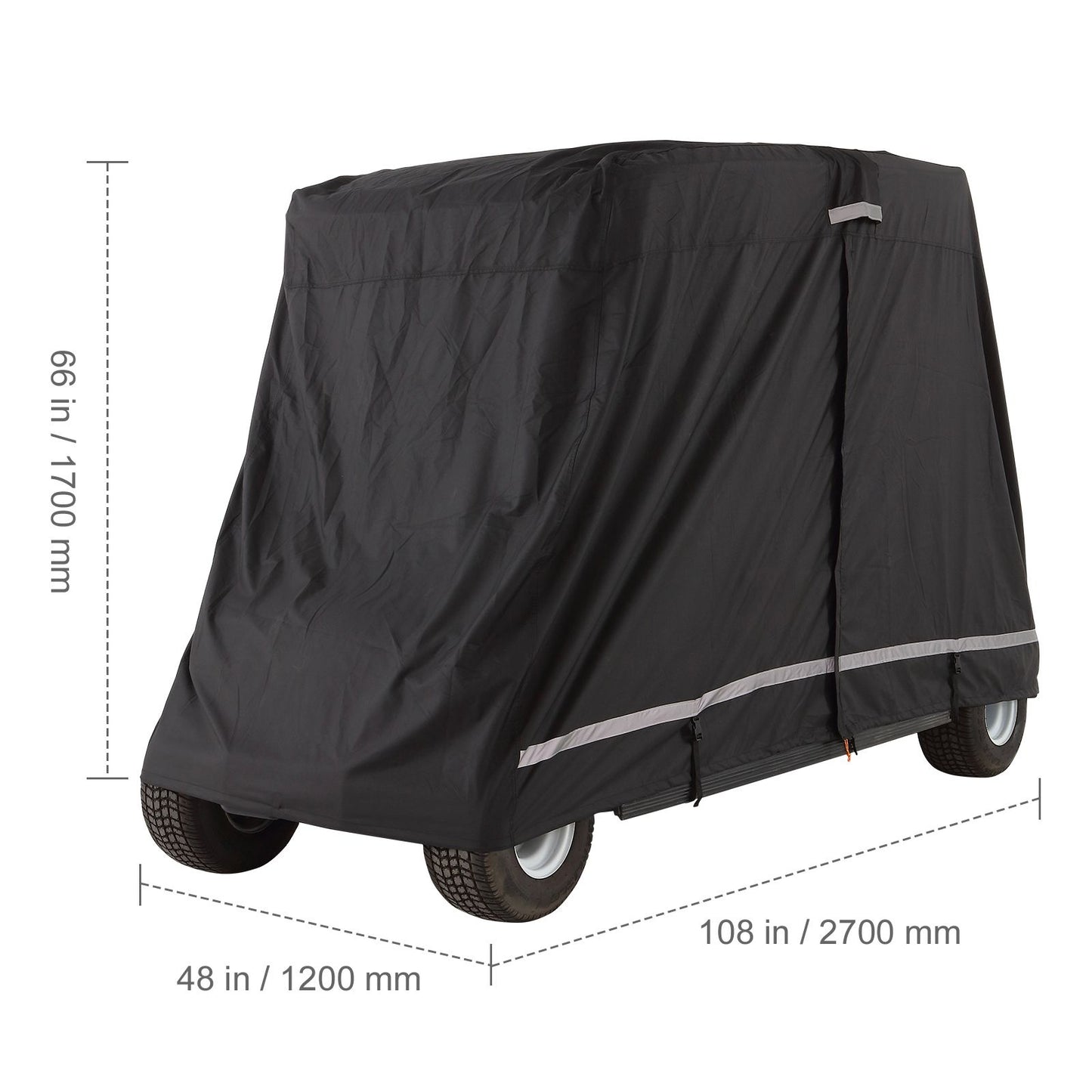 2+2 Passenger Golf Cart Cover, 600D Polyester Full Cover, Suitable for 2+2 Seats Golf Carts, Waterproof, Sunproof, and Dustproof Outdoor Golf Cart Cover with Three Zipper Doors, Black