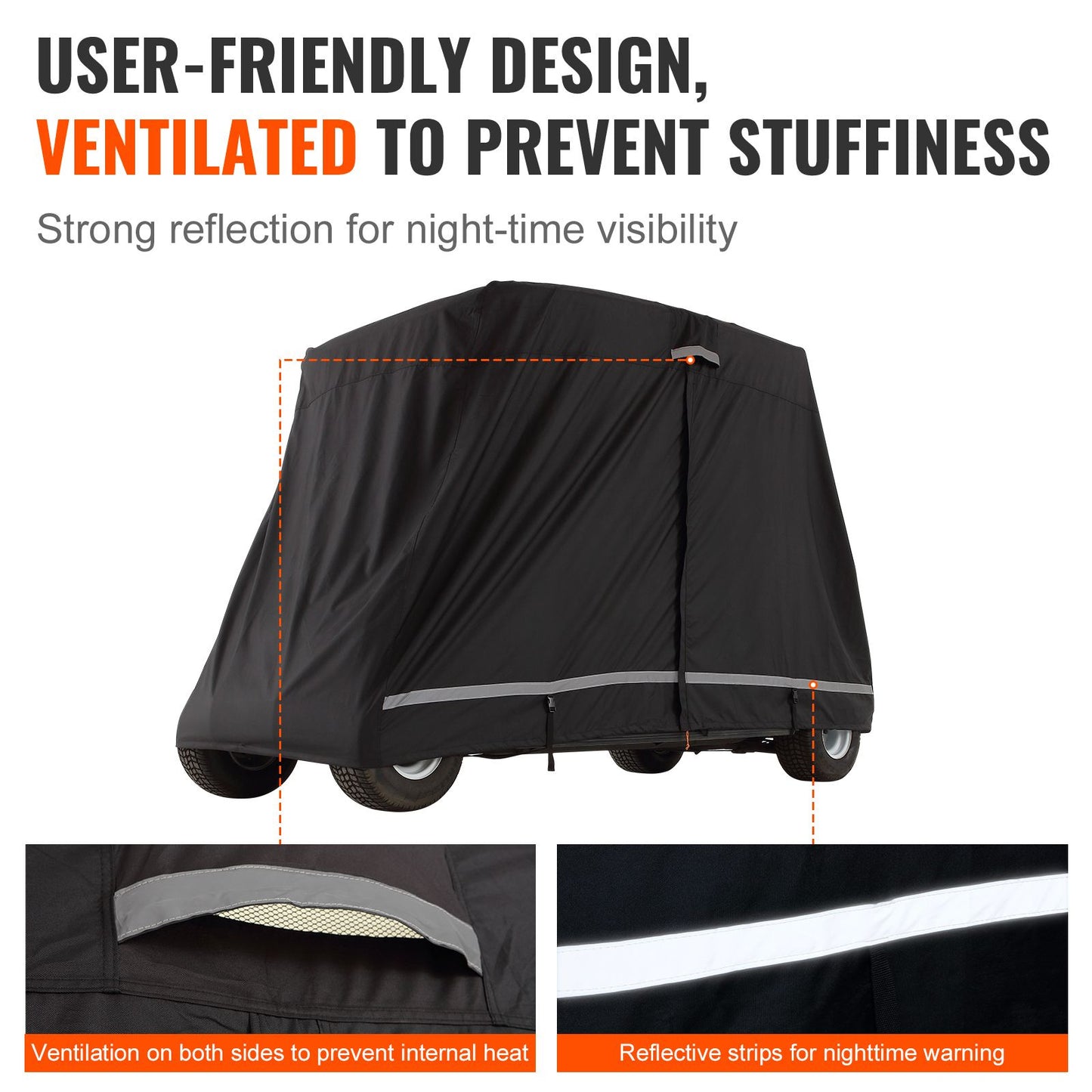 2+2 Passenger Golf Cart Cover, 600D Polyester Full Cover, Suitable for 2+2 Seats Golf Carts, Waterproof, Sunproof, and Dustproof Outdoor Golf Cart Cover with Three Zipper Doors, Black