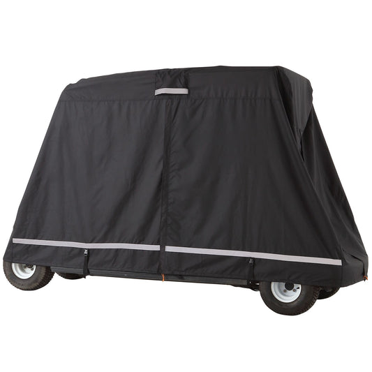 2+2 Passenger Golf Cart Cover, 600D Polyester Full Cover, Suitable for 2+2 Seats Golf Carts, Waterproof, Sunproof, and Dustproof Outdoor Golf Cart Cover with Three Zipper Doors, Black