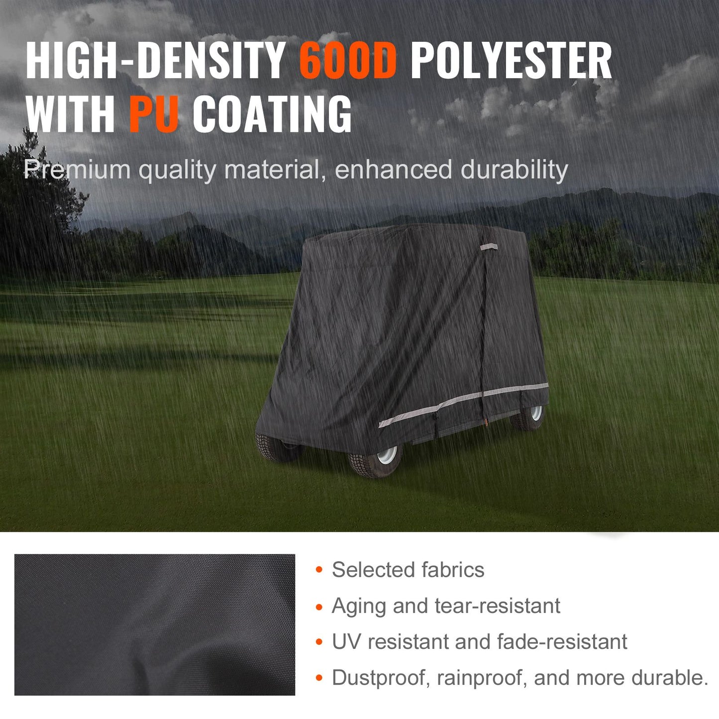 2+2 Passenger Golf Cart Cover, 600D Polyester Full Cover, Suitable for 2+2 Seats Golf Carts, Waterproof, Sunproof, and Dustproof Outdoor Golf Cart Cover with Three Zipper Doors, Black