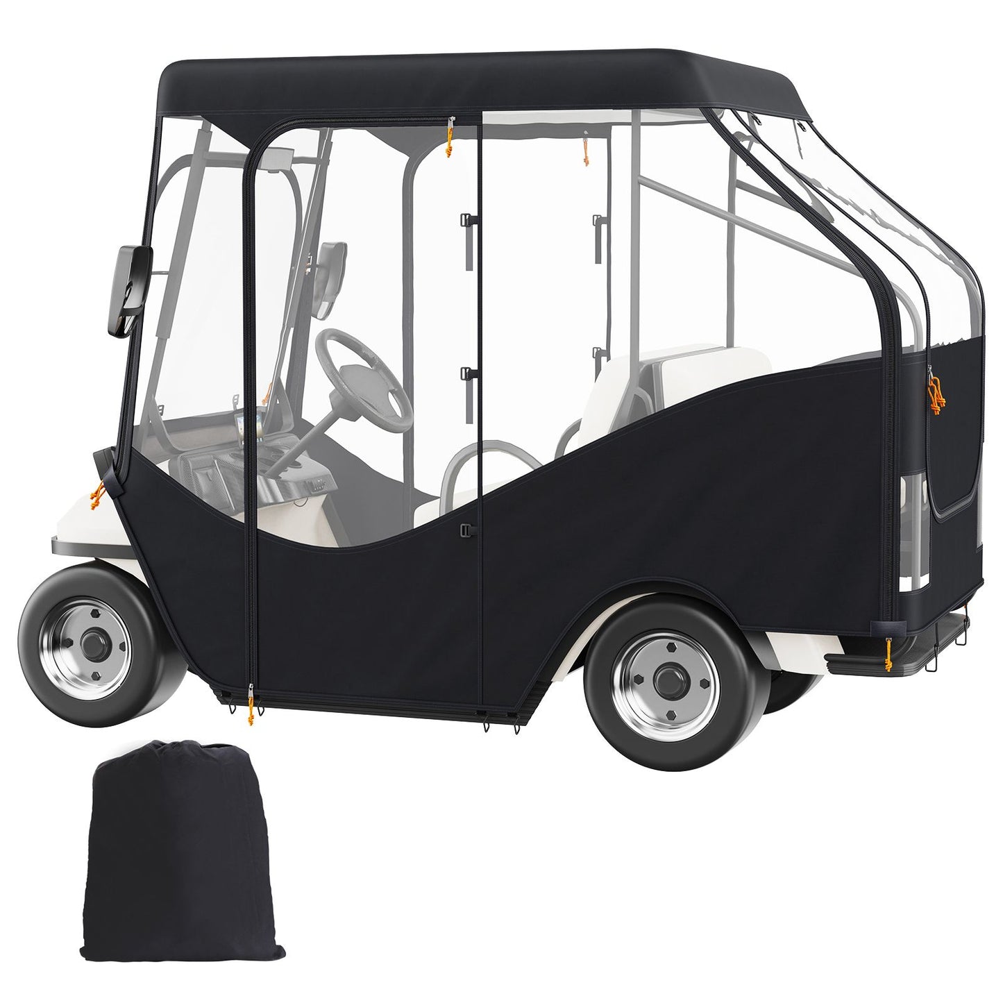Golf Cart Enclosure, 420D Polyester Driving Enclosure with 4-Sided Transparent Windows, 4 Passenger Club Car Covers for 2+2 Passenger Golf Carts, Sunproof and Dustproof Outdoor Cart Cover