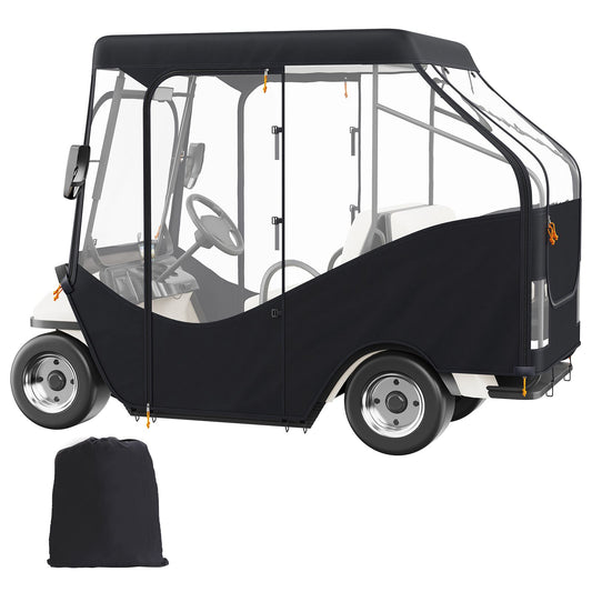 Golf Cart Enclosure, 420D Polyester Driving Enclosure with 4-Sided Transparent Windows, 4 Passenger Club Car Covers for 2+2 Passenger Golf Carts, Sunproof and Dustproof Outdoor Cart Cover