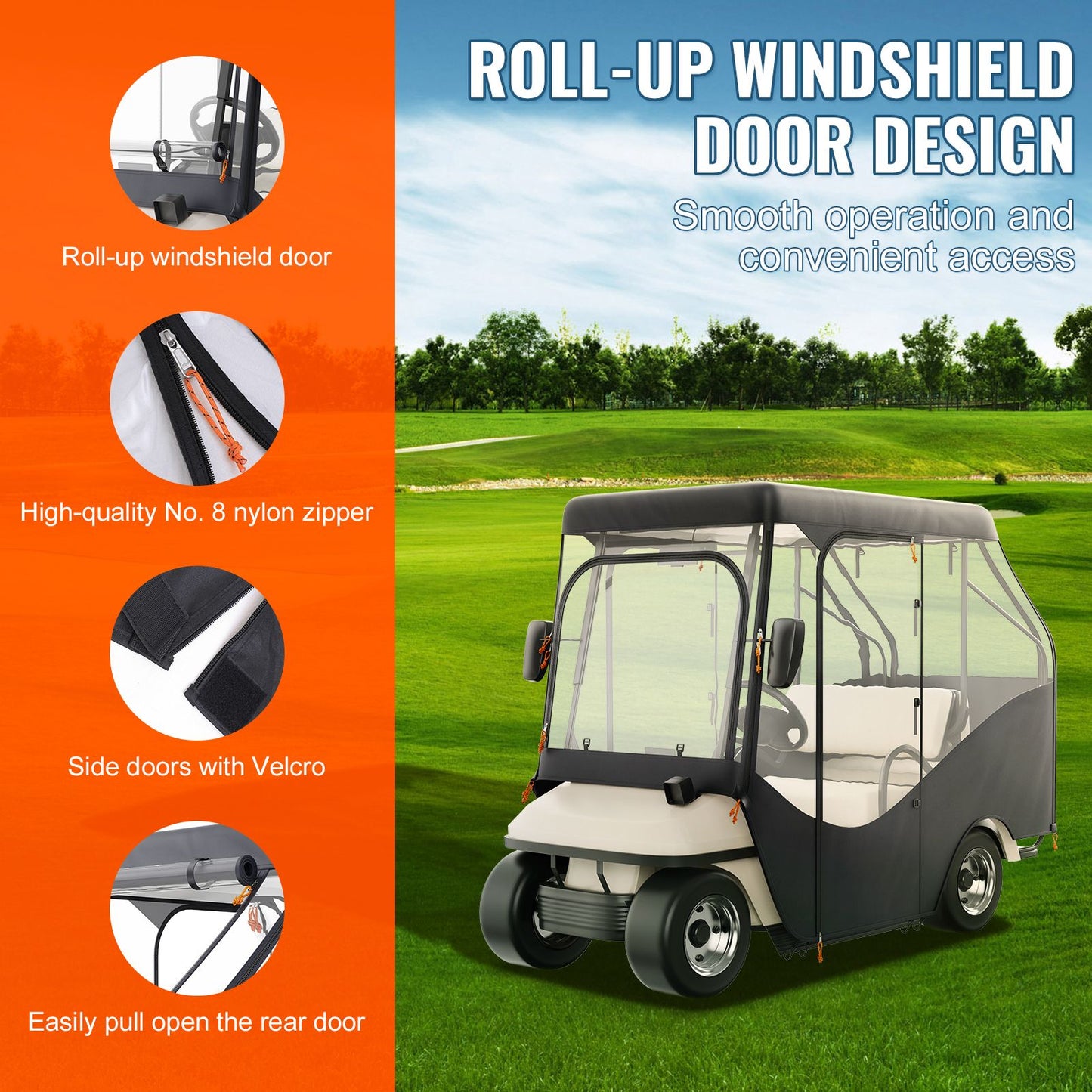 Golf Cart Enclosure, 420D Polyester Driving Enclosure with 4-Sided Transparent Windows, 4 Passenger Club Car Covers for 2+2 Passenger Golf Carts, Sunproof and Dustproof Outdoor Cart Cover