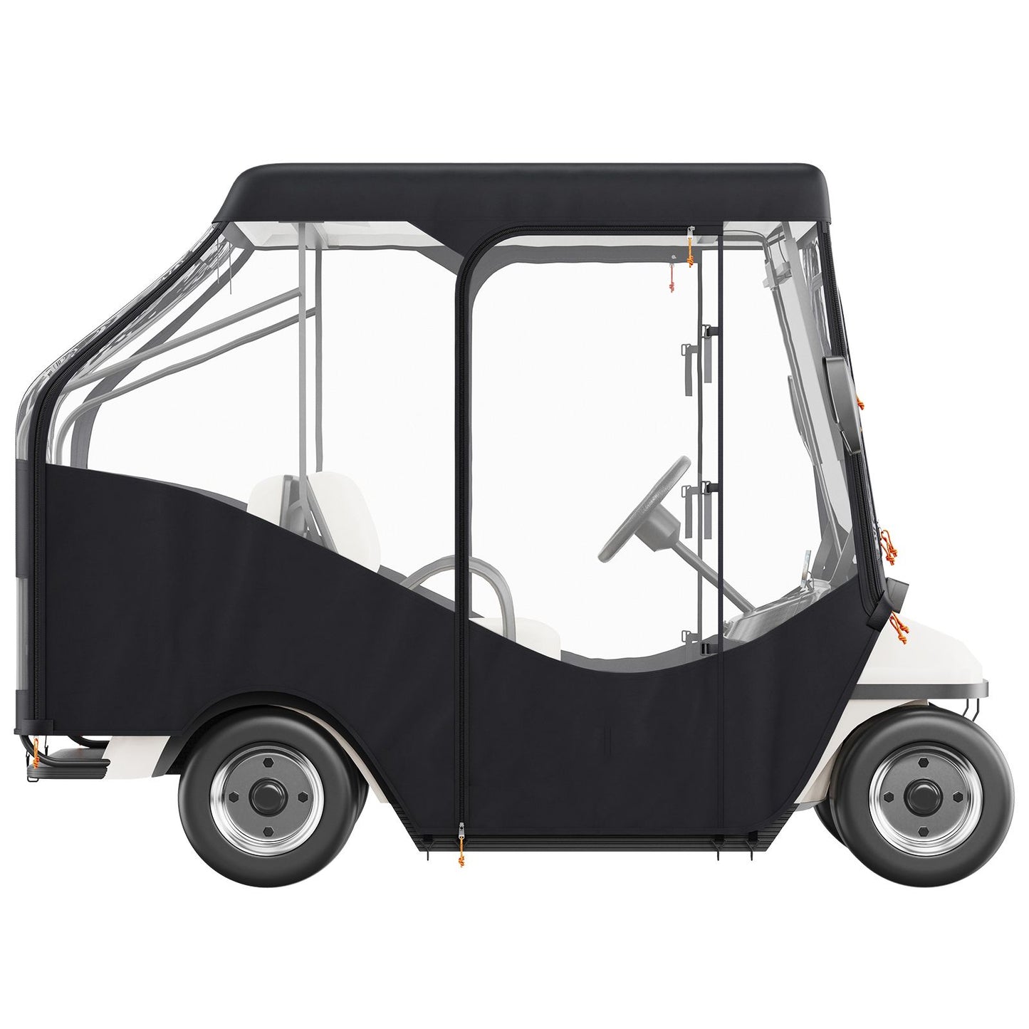 Golf Cart Enclosure, 420D Polyester Driving Enclosure with 4-Sided Transparent Windows, 4 Passenger Club Car Covers for 2+2 Passenger Golf Carts, Sunproof and Dustproof Outdoor Cart Cover