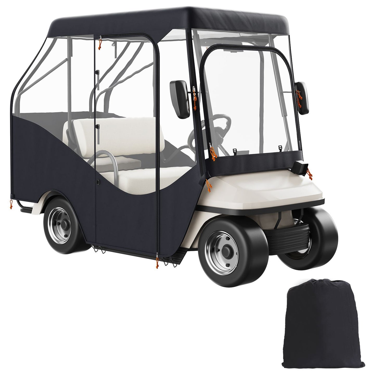 Golf Cart Enclosure, 420D Polyester Driving Enclosure with 4-Sided Transparent Windows, 4 Passenger Club Car Covers for 2+2 Passenger Golf Carts, Sunproof and Dustproof Outdoor Cart Cover