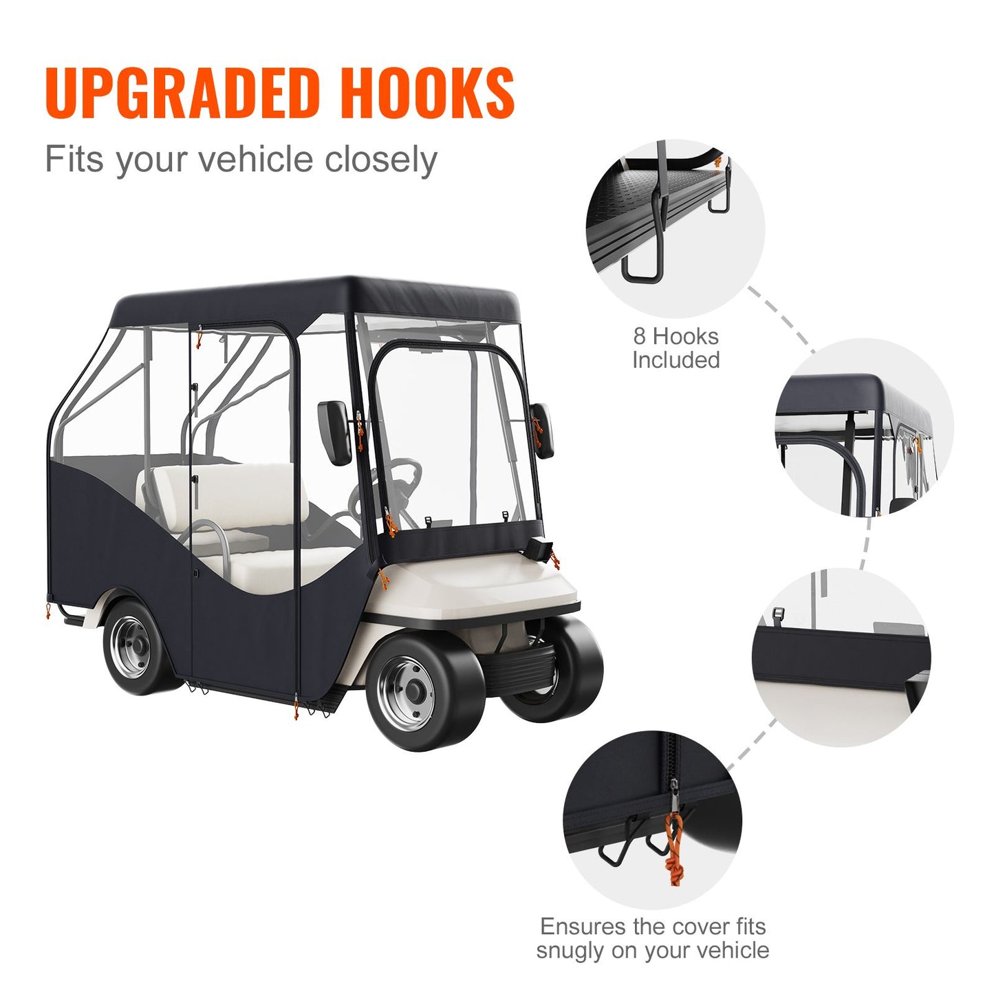 Golf Cart Enclosure, 420D Polyester Driving Enclosure with 4-Sided Transparent Windows, 4 Passenger Club Car Covers for 2+2 Passenger Golf Carts, Sunproof and Dustproof Outdoor Cart Cover